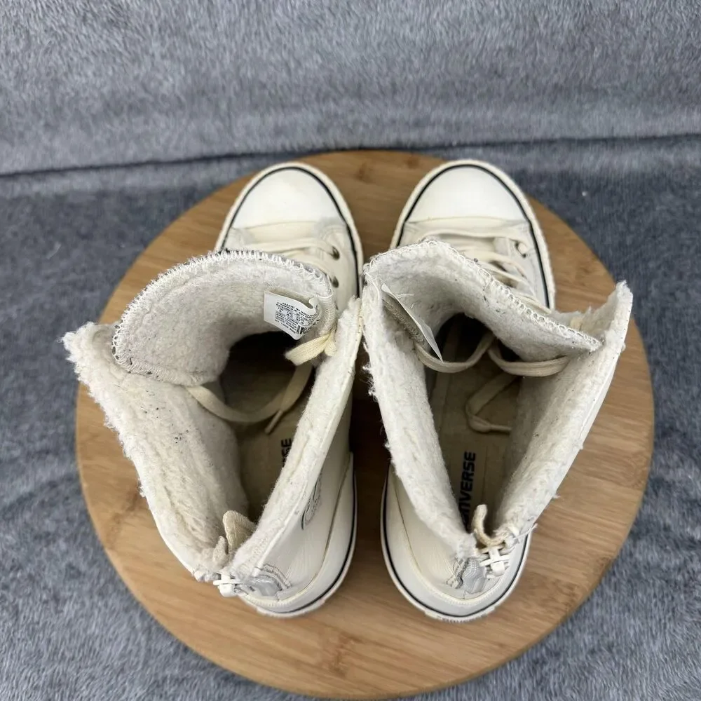 Converse Boots Girls Size 5 White Leather Faux Fur Lined Zip All Star 653389C